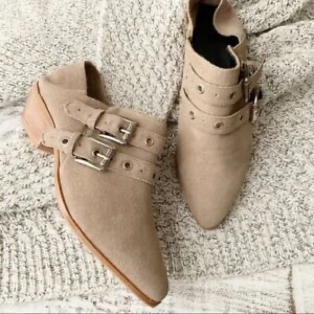 Rebecca Minkoff Tan Suede Buckled Low Booties 7